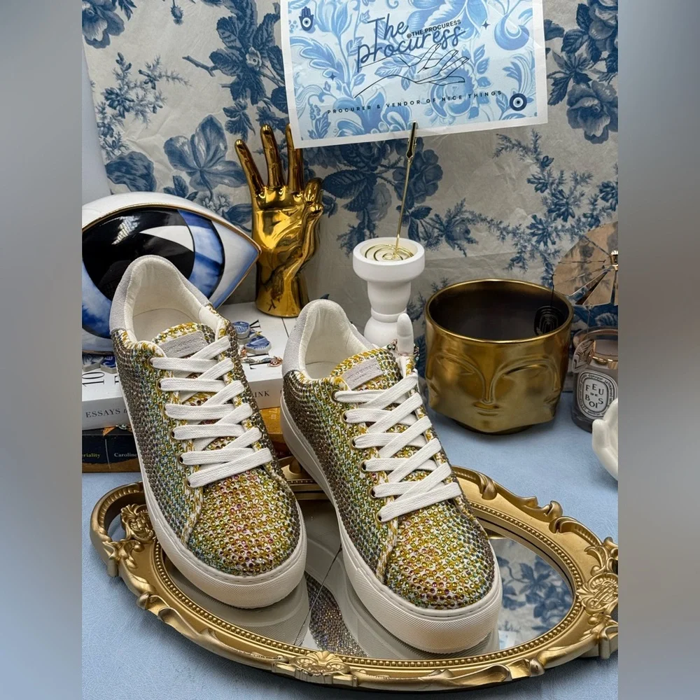 🆕 KURT GEIGER LONDON 🧿 NWOB Laney Rainbow Crystal Platform Sneaker Sz 38 US7.5 - Picture 2 of 13